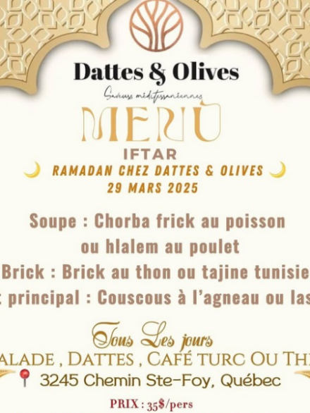 Menu ramadan - Dattes et Olives jour 29 Mars