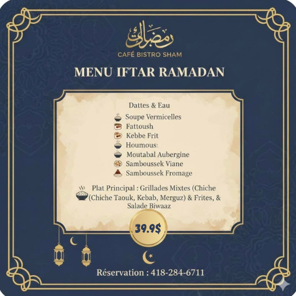 Menu Ramadan Café Bistro Sham